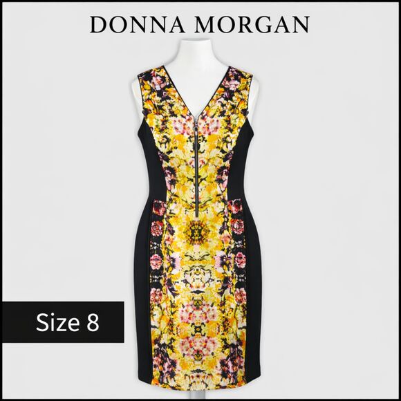 Donna Morgan Dresses & Skirts - Donna Morgan Floral Sheath Dress Size 8 Yellow Black Zip Career Cocktail NWT